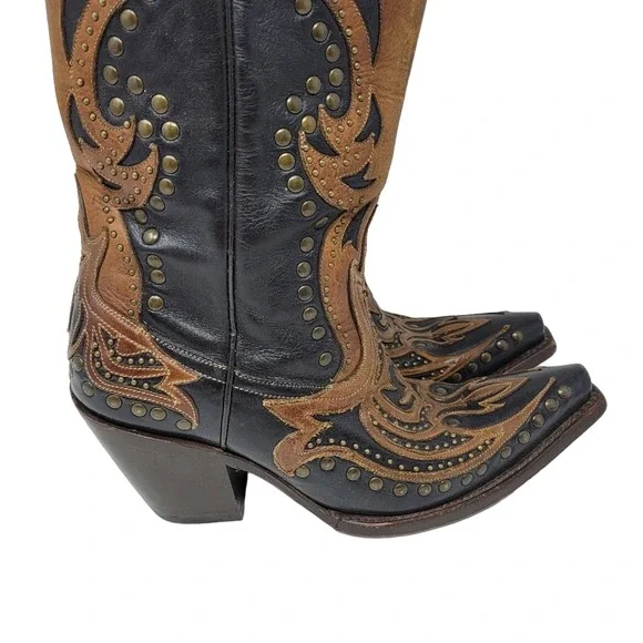 Corral Studded Inlay Leather Pointed Toe Western Cowboy Boots Country Size 7.5 M - Picture 6 of 10